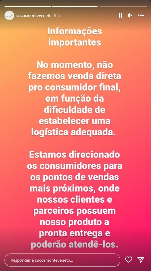 Captura de tela de uma mensagem no Instagram da coperativa do MST de sucos