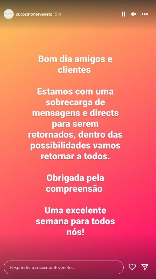 Captura de tela de uma mensagem no Instagram da coperativa do MST de sucos