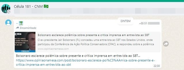 Imagem colorida de print em redes bolsonaristas sobre o caso das joias suposto presente Arábia para Michelle Bolsonaro