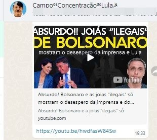 Imagem colorida de print em redes bolsonaristas sobre o caso das joias suposto presente Arábia para Michelle Bolsonaro