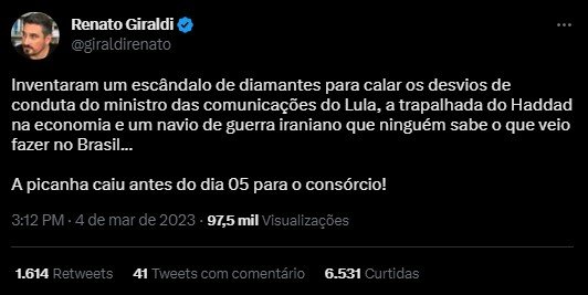 Imagem colorida de print em redes bolsonaristas sobre o caso das joias suposto presente Arábia para Michelle Bolsonaro