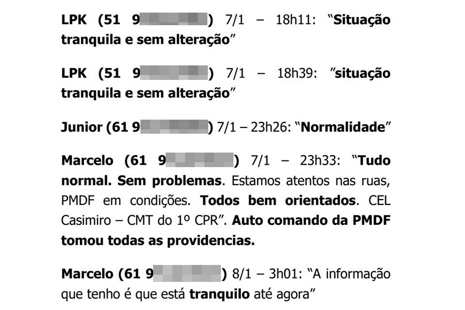 Veja mensagens trocadas por policiais do DF antes dos ataques de 8/1