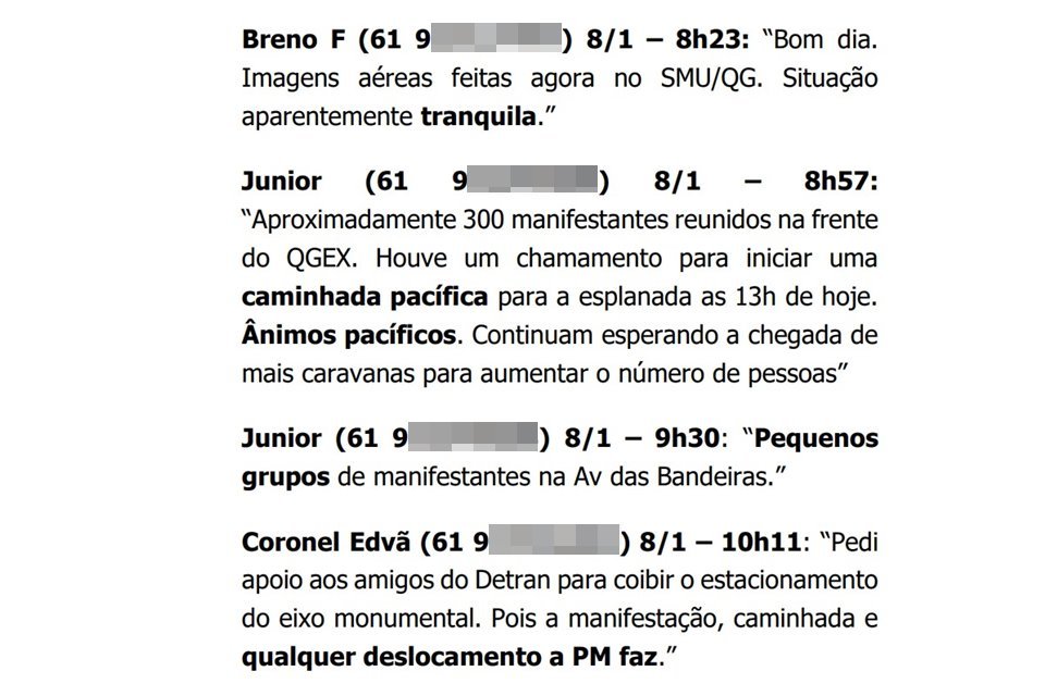 Veja mensagens trocadas por policiais do DF antes dos ataques de 8/1