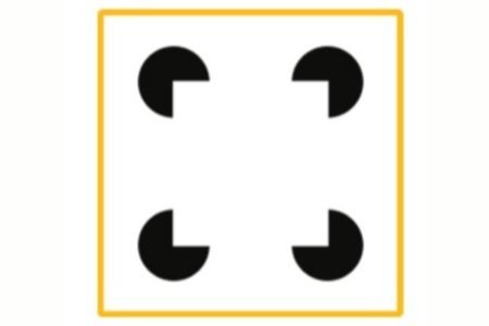 Teste de ilusão de ótica com quadrado amarelo e quatro imagens pretas - Metrópoles