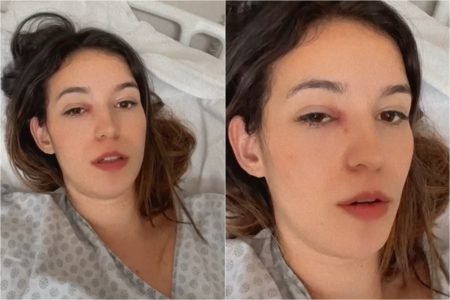 Imagem colorida: duas fotos de mulher internada em hospital - Metrópoles