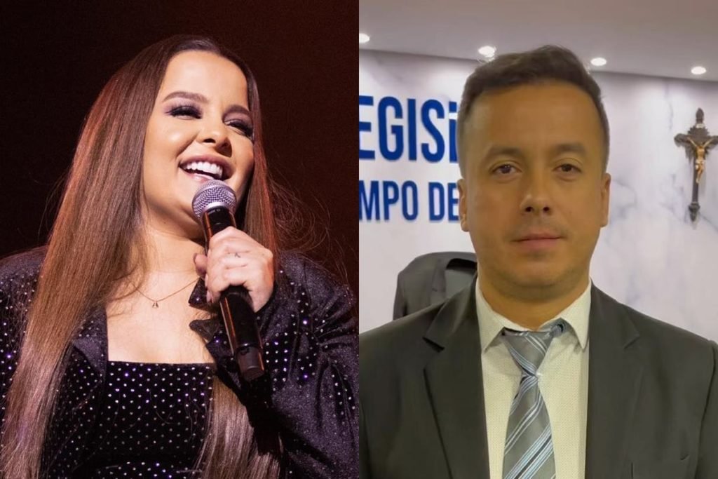 Fotos coloridas de cantora Maiara e vereador Rafael Victor