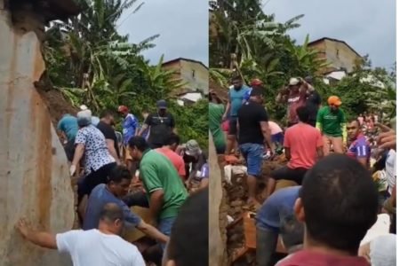 Imagem de moradores tentando resgatar vítimas de desabamento no Ceará