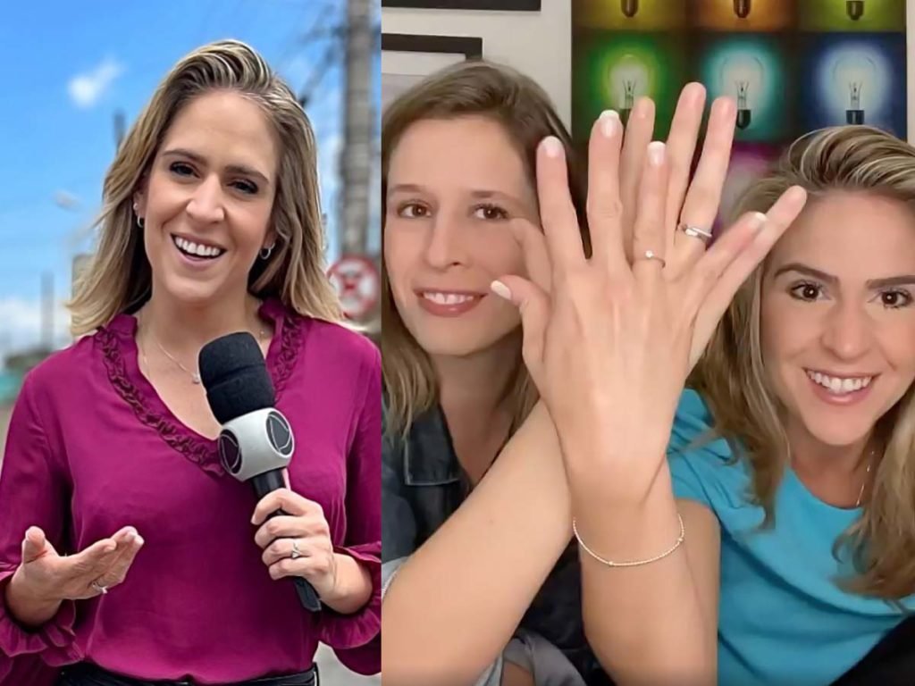 Lorena Coutinho, repórter da Record, e a mulher, Natália Daumas, produtora da Globo