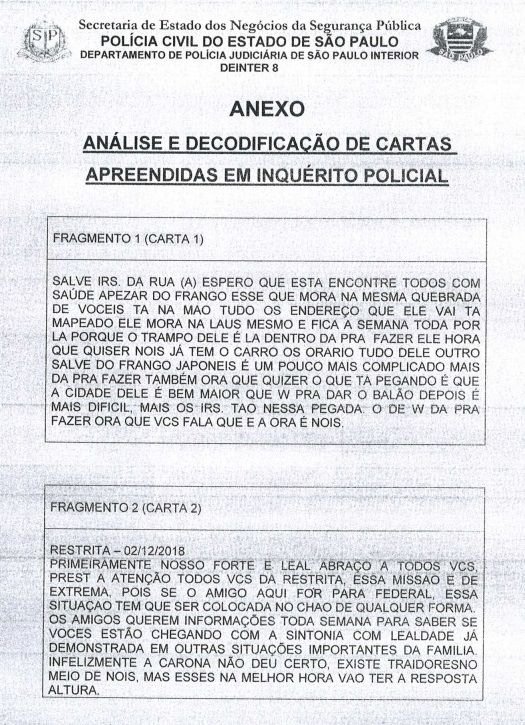 Cartas com ameças do PCC contra Lincoln Gakiya