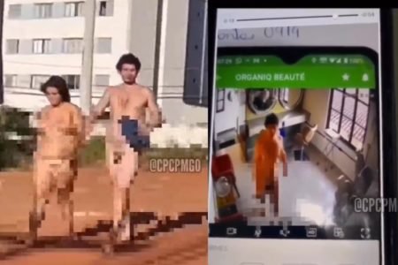 Frames de videos do casal que andou nu e invadiu sal&atilde;o de beleza em Goi&acirc;nia pelado pelados metropoles