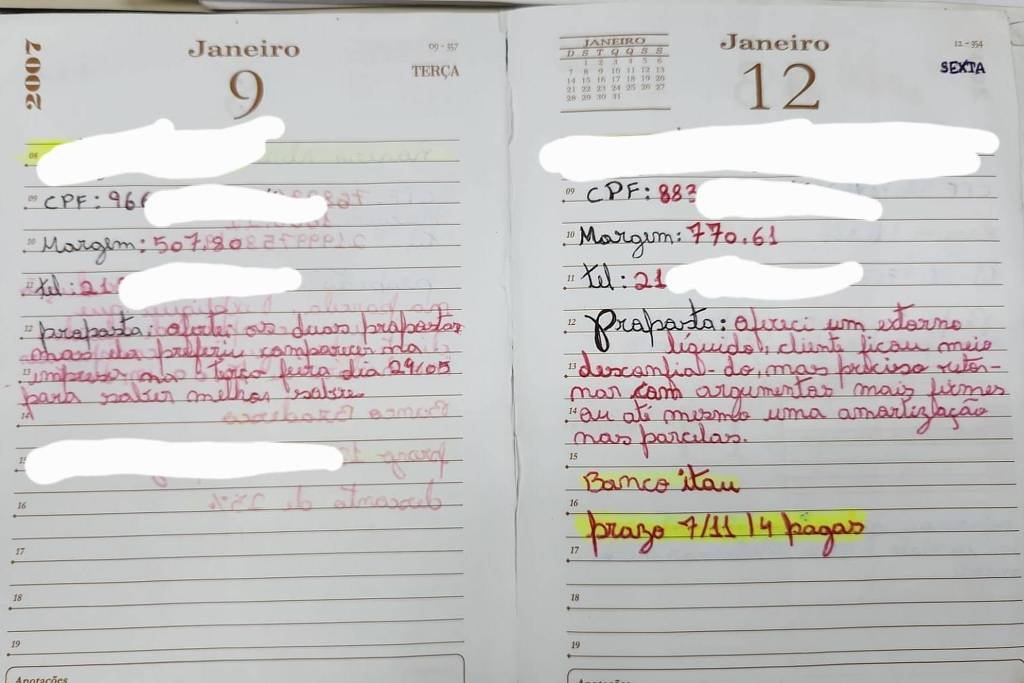Agenda apreendida com informações sobre vítimas de call center fake / Metrópoles