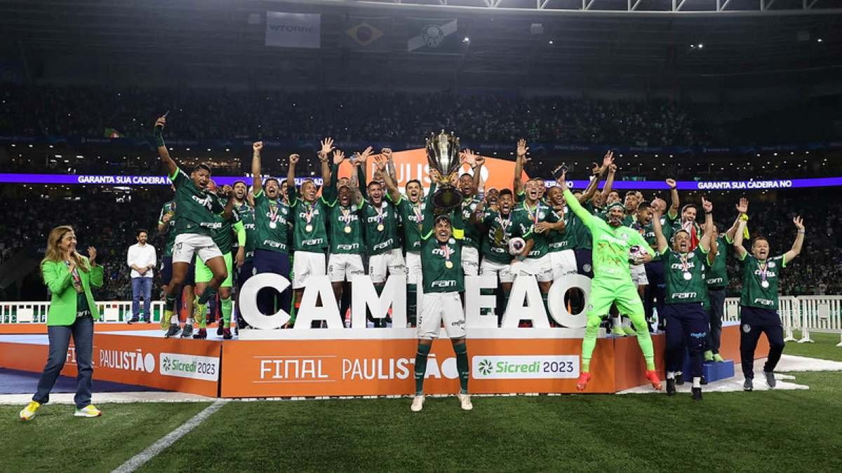 SAO PAULO,BRAZIL - APRIL 2: The trophy is seen before a match between E.C.  Água Santa and S.E Palmeiras as part of Final of Campeonato Paulista 2023  (Sao Paulo State Championship) at