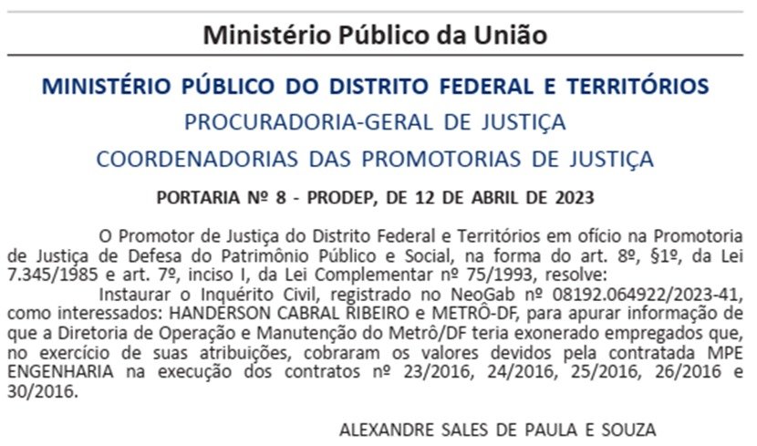 Cartel — Tribunal de Justiça do Distrito Federal e dos Territórios