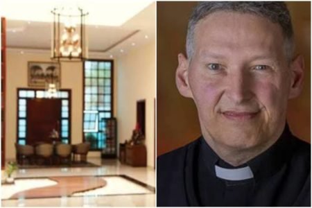 Monatagem colorida do padre Marcelo Rossi e de seu mansão - Metrópoles