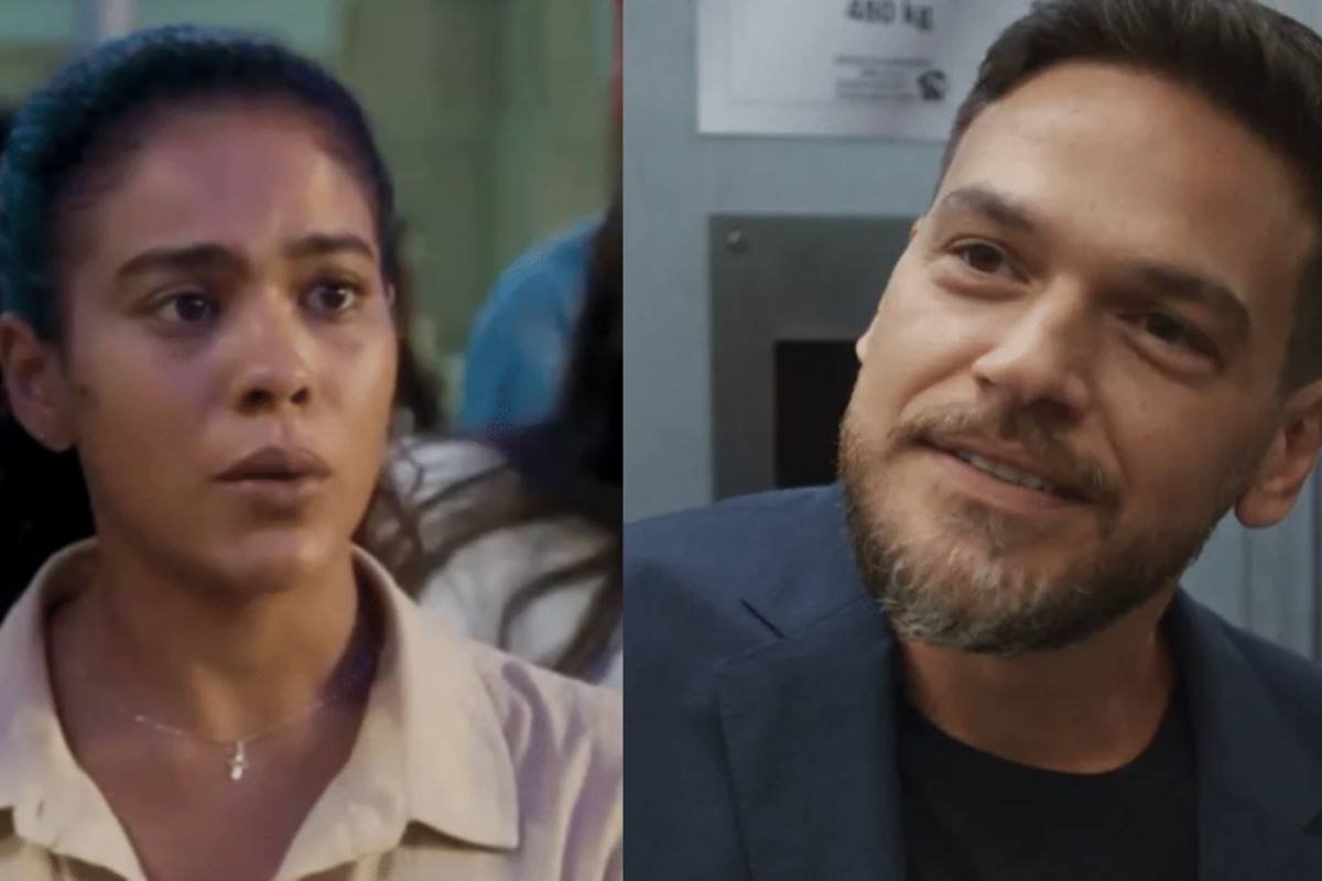 Montagem colorida de Jenifer e Theo, personagens da novela Vai na Fé - Metrópoles