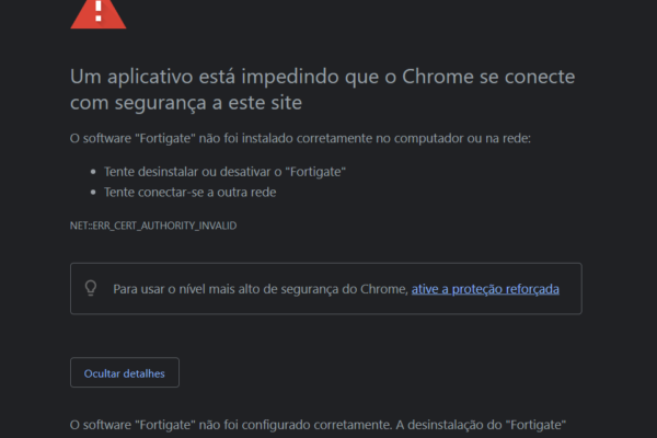 Mensagem de bloqueio do Telegram na rede interna do Supremo Tribunal Federal. É um texto em branco em fundo preto que informa a impossibilidade de conexão ao aplicativo