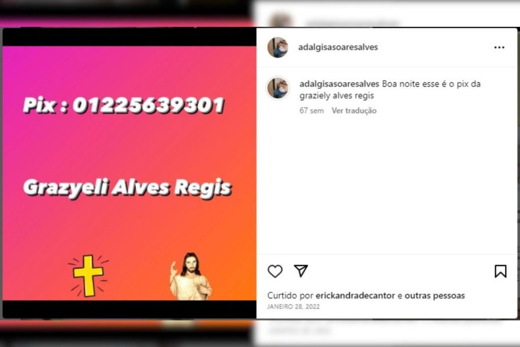 Printscreen colorida da rede social que cont&eacute;m pedido financeiro