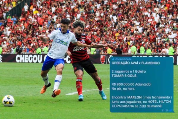 Mensagem que mostra trama para manipular jogo do Avaí contra o Flamengo, no Maracanã, no Campeonato Brasileiro de 2022 jogo sob suspeita