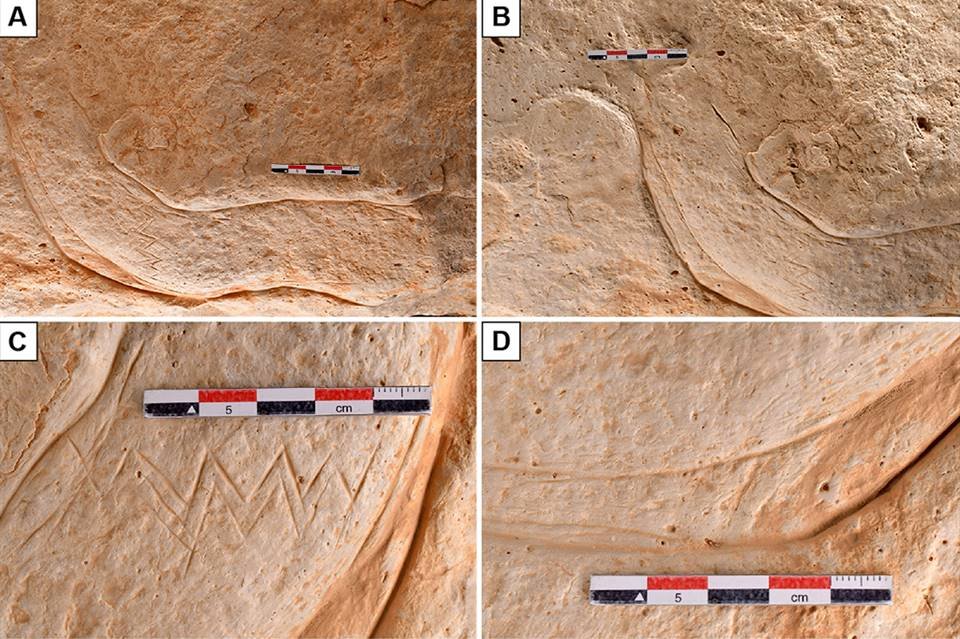Imagem colorida de esboços encontrados por arqueólogos no Oriente Médio - Metrópoles