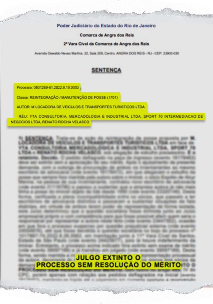Documento da comarca de Angra dos Reis, reintegração de posse ilha de Richarlisson, contestada por Willer TOmaz