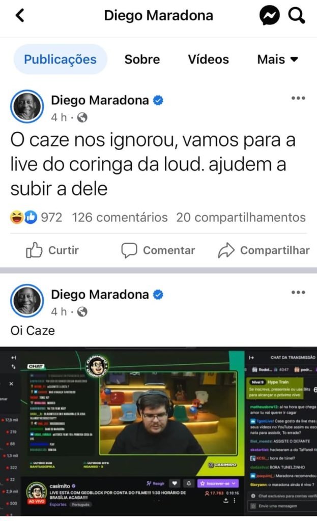 Hacker invade conta de Maradona, troca foto de perfil e faz série de publicações