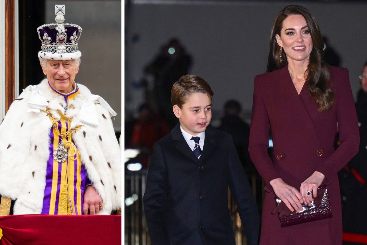 Rei Charles, príncipe George e Kate Middleton