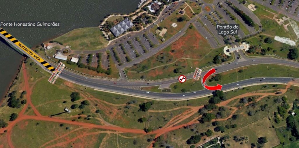 Imagem de mapa de bloqueio na Ponte Honestino Guimarães