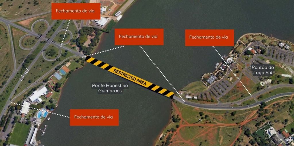 Imagem de mapa de bloqueio na Ponte Honestino Guimarães