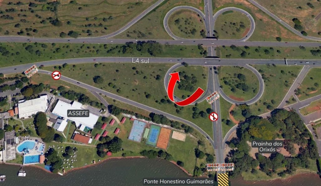 Imagem de mapa de bloqueio na Ponte Honestino Guimarães