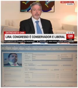 Arthur Lira em entrevista à CNN Brasil na manhã desta segunda e, abaixo, no registro da portaria do prédio de Youssef, em 2011