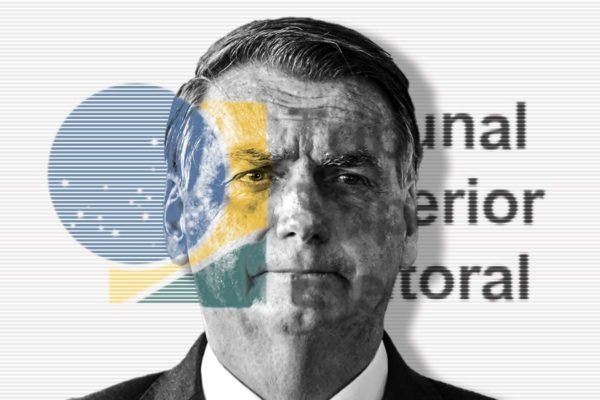 montagem com rosto de Jair Bolsonaro e logo do Tribunal Superior Eleitoral (TSE)