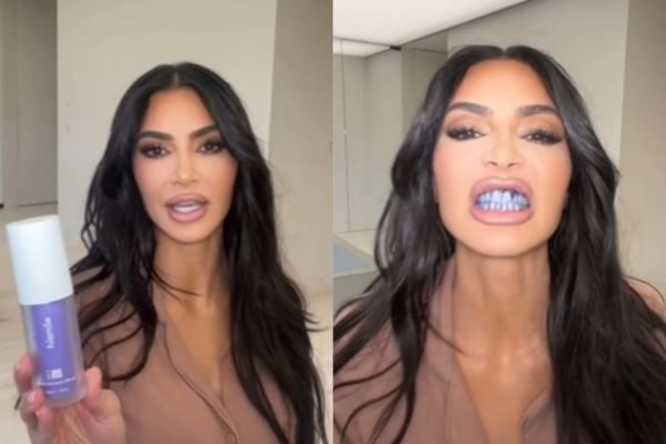 Dica de Kim Kardashian: cremes roxos para clarear os dentes funcionam? Clareadores de dentes que usam colorantes roxos estão sendo promovidos por influencers, mas têm ação contestada - Metrópoles