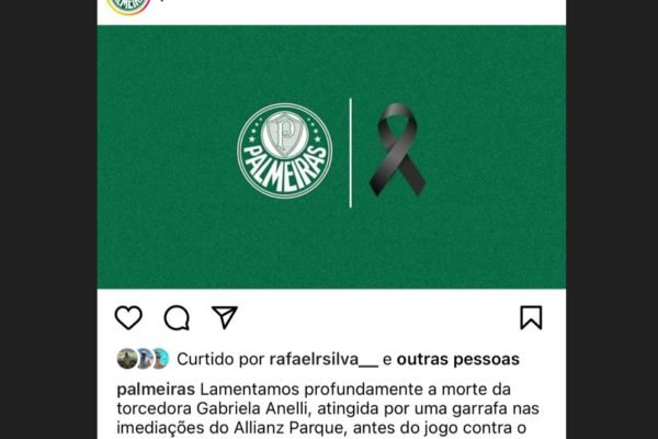 Palmeiras lamenta morte de torcedora: “Não podemos aceitar”