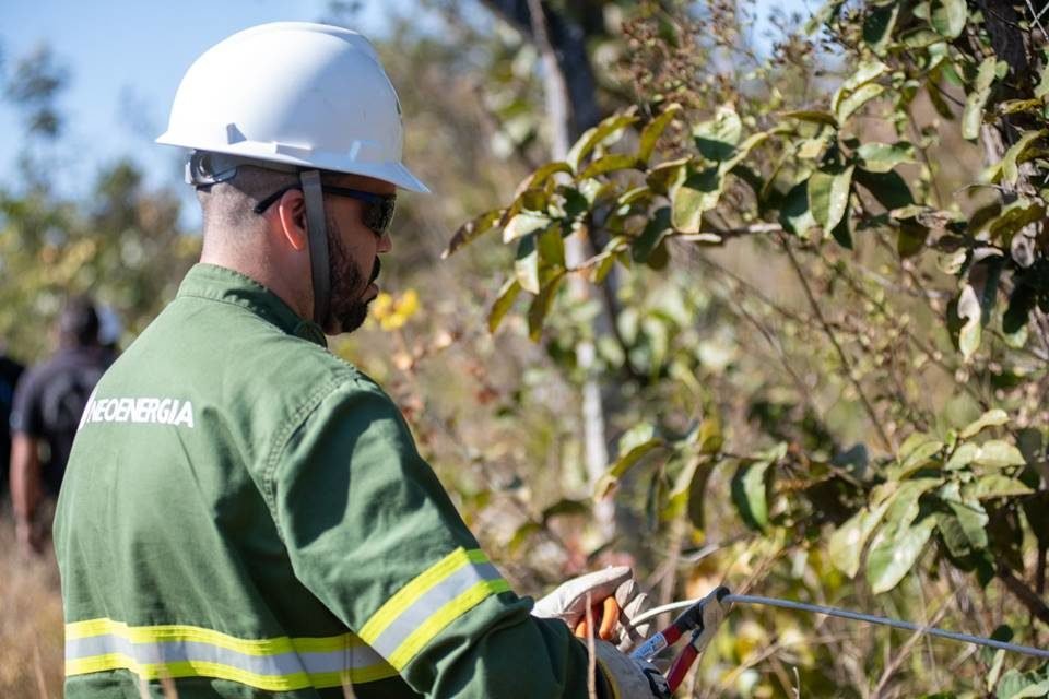 Funcionário da Neoenergia de roupa verde e capacete - Metrópoles