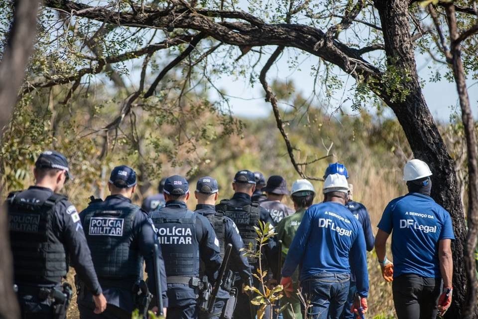 Policias militares caminham em meio ao mato - Metrópoles