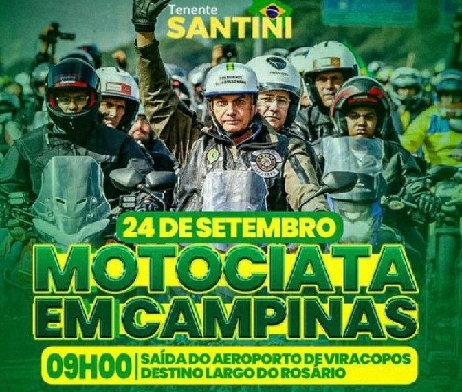 Panfleto para motociata de Tarcísio em Campinas