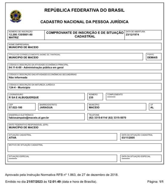 Prefeitura Maceió CNPJ