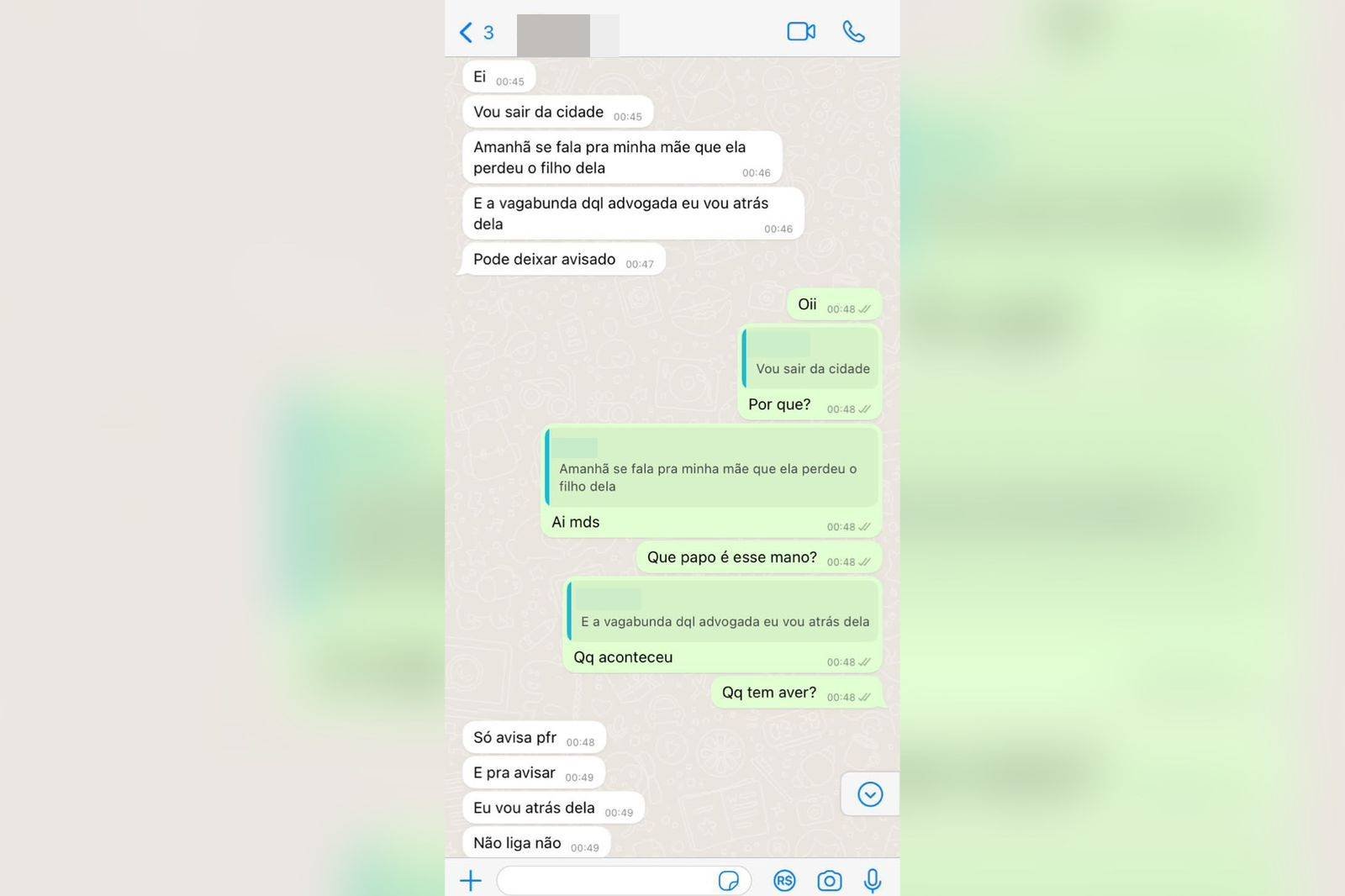 Frame de uma conversa no whatsapp -Metrópoles
