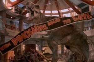 Imagem colorida de um dinossauro em cena do filme Jurassic Park - Metrópoles