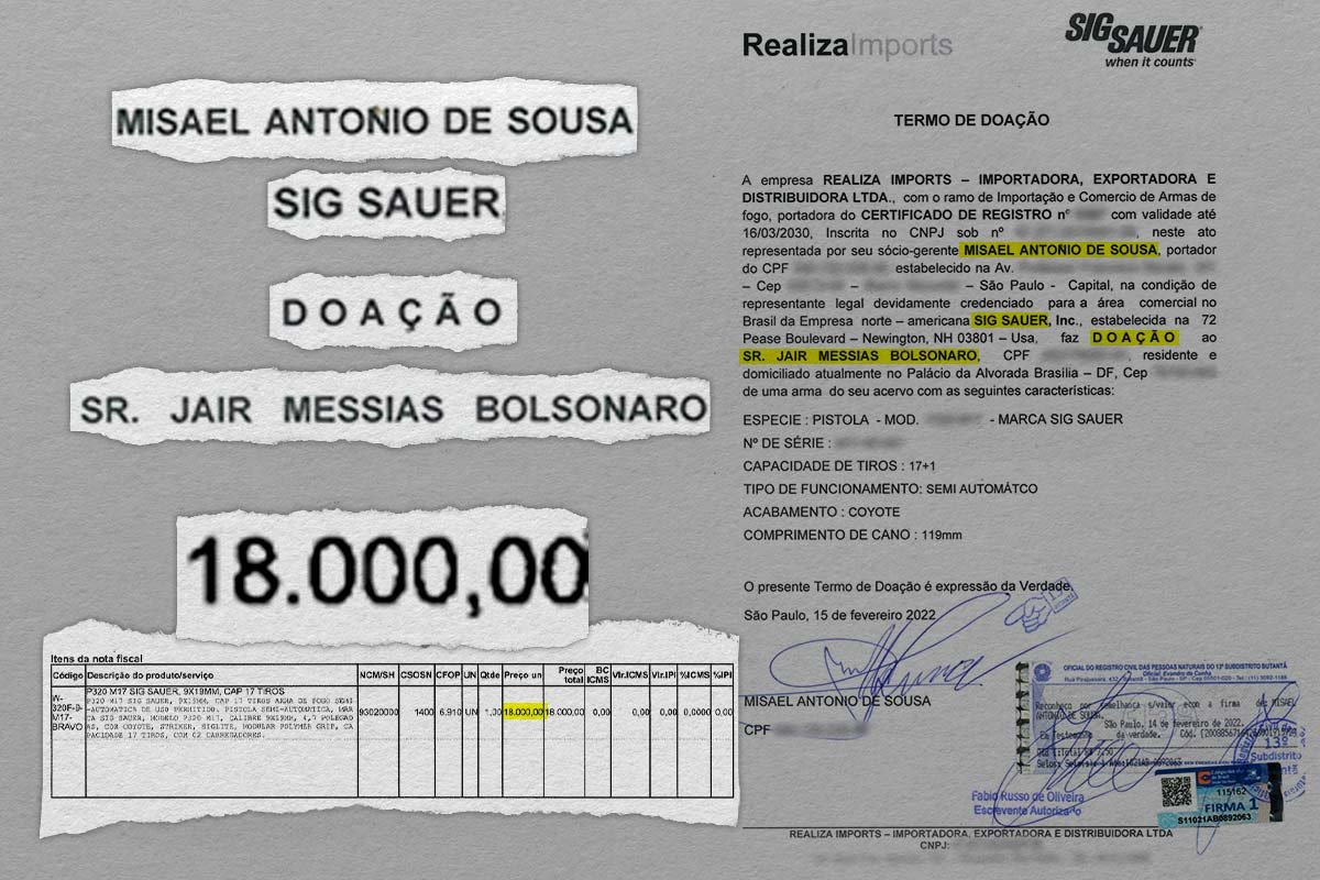 Fac simile de termo de doação e nota fiscal de pistola dada para Bolsonaro - Metrópoles