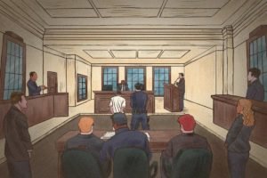 ilustração de um tribunal do júri