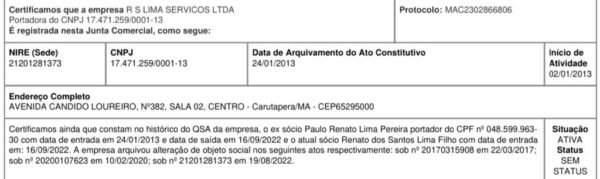 Documento da Junta Comercial do Maranhão