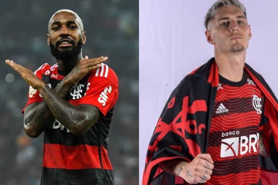 Montagem colorida jogadores do Flamengo Gerson Varela - Metrópoles