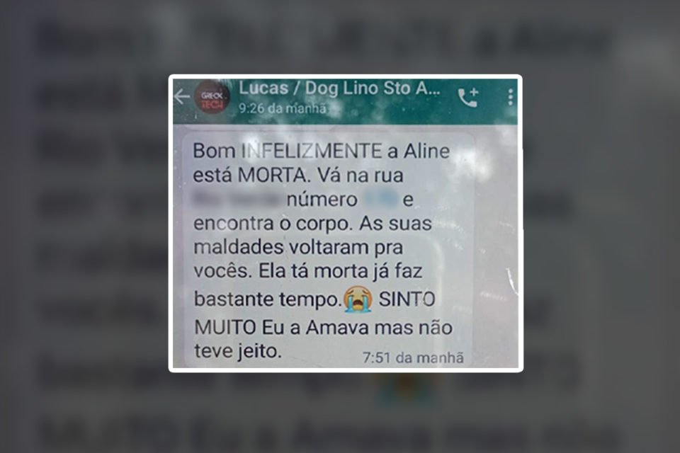 foto colorida com print de conversa por WhatsApp em que homem confessa ao sogro ter matado a namorada