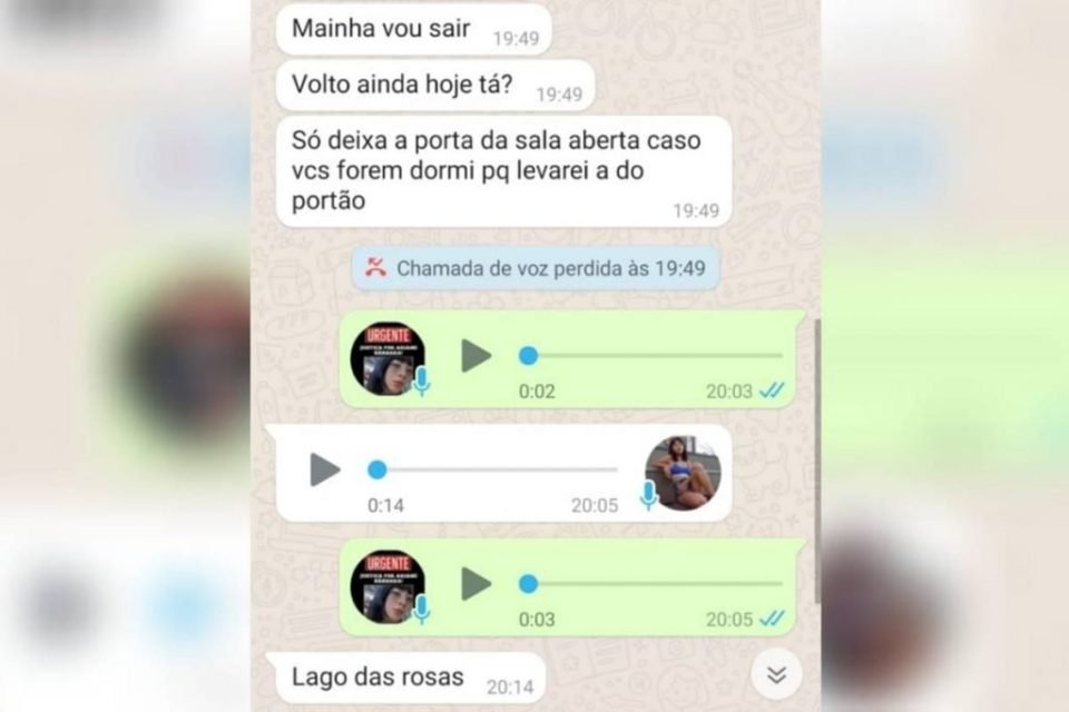 Imagem colorida mostra troca de mensagens entre a mãe e ariane - Metrópoles