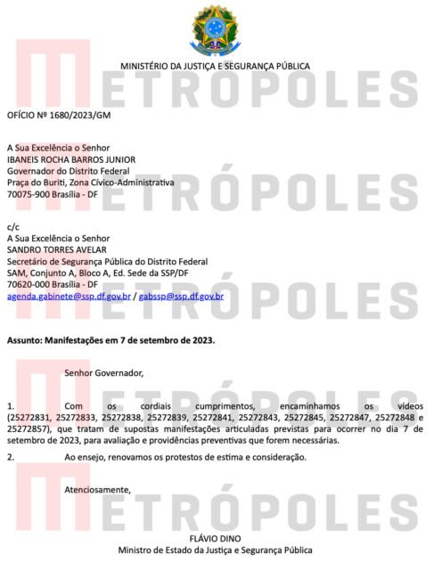 Alerta de Dino sobre 7 de Setembro enviado ao GDF