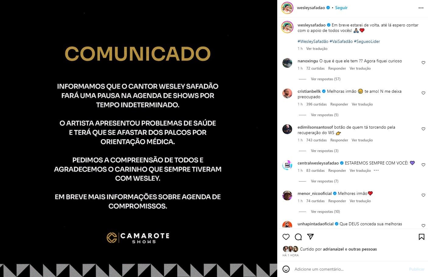 Foto colorida de uma publicação no Instagram - Metrópoles