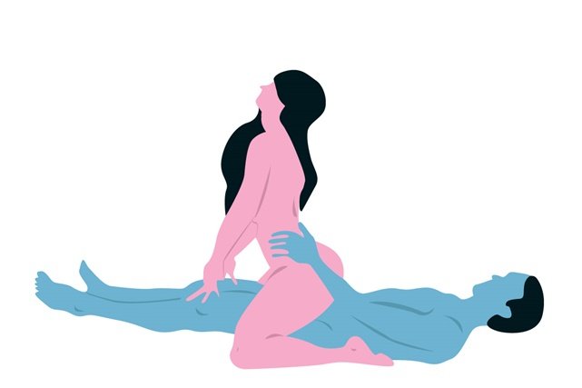 Ilustração colorida em azul e rosa de posição sexual - Metrópoles