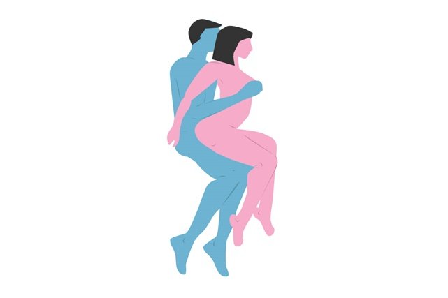 Ilustração colorida em azul e rosa de posição sexual - Metrópoles
