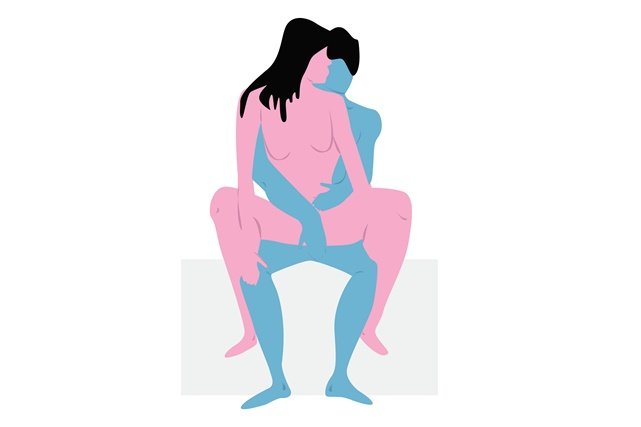 Ilustração colorida em azul e rosa de posição sexual - Metrópoles
